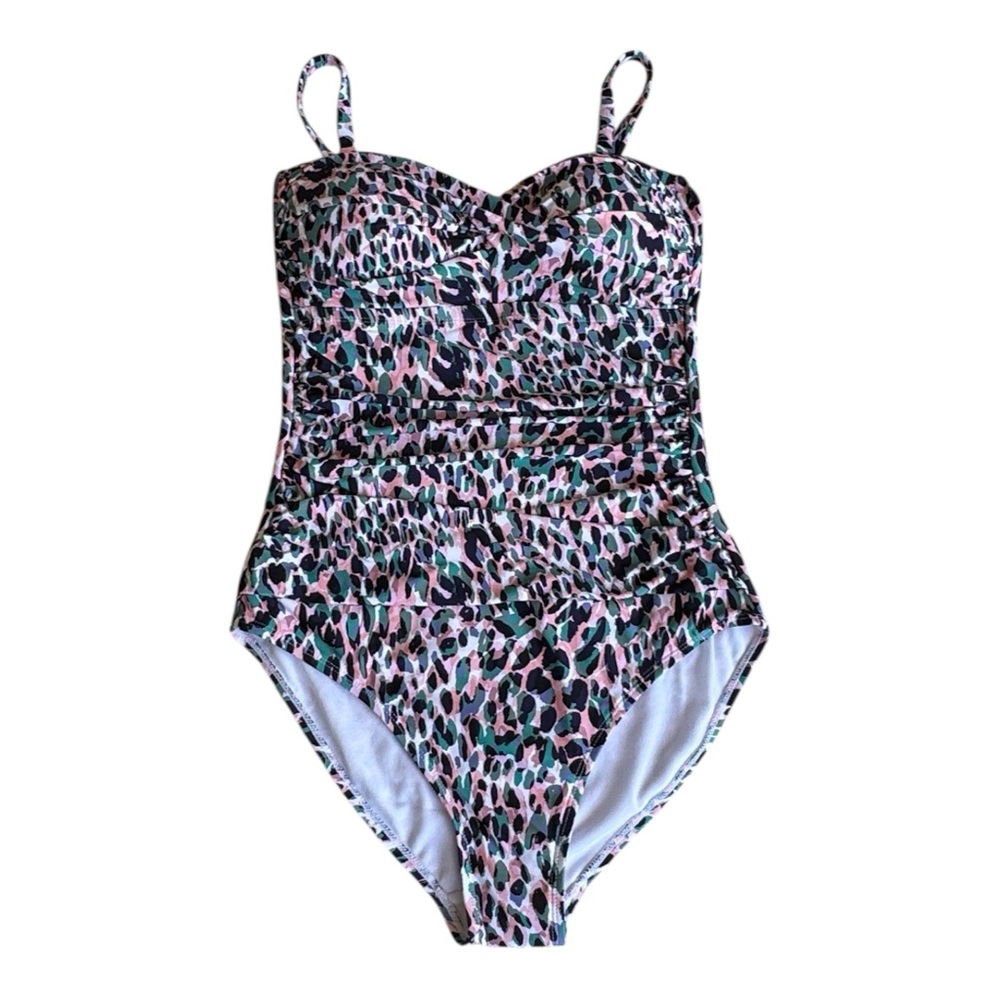 NWT Leilani Flattering Pink Green Black One Piece Swimsuit Womens Sz 8 MSRP $98